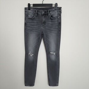 True Religion Halle Mid Rise Super Skinny Distressed Gray Jeans Size 28